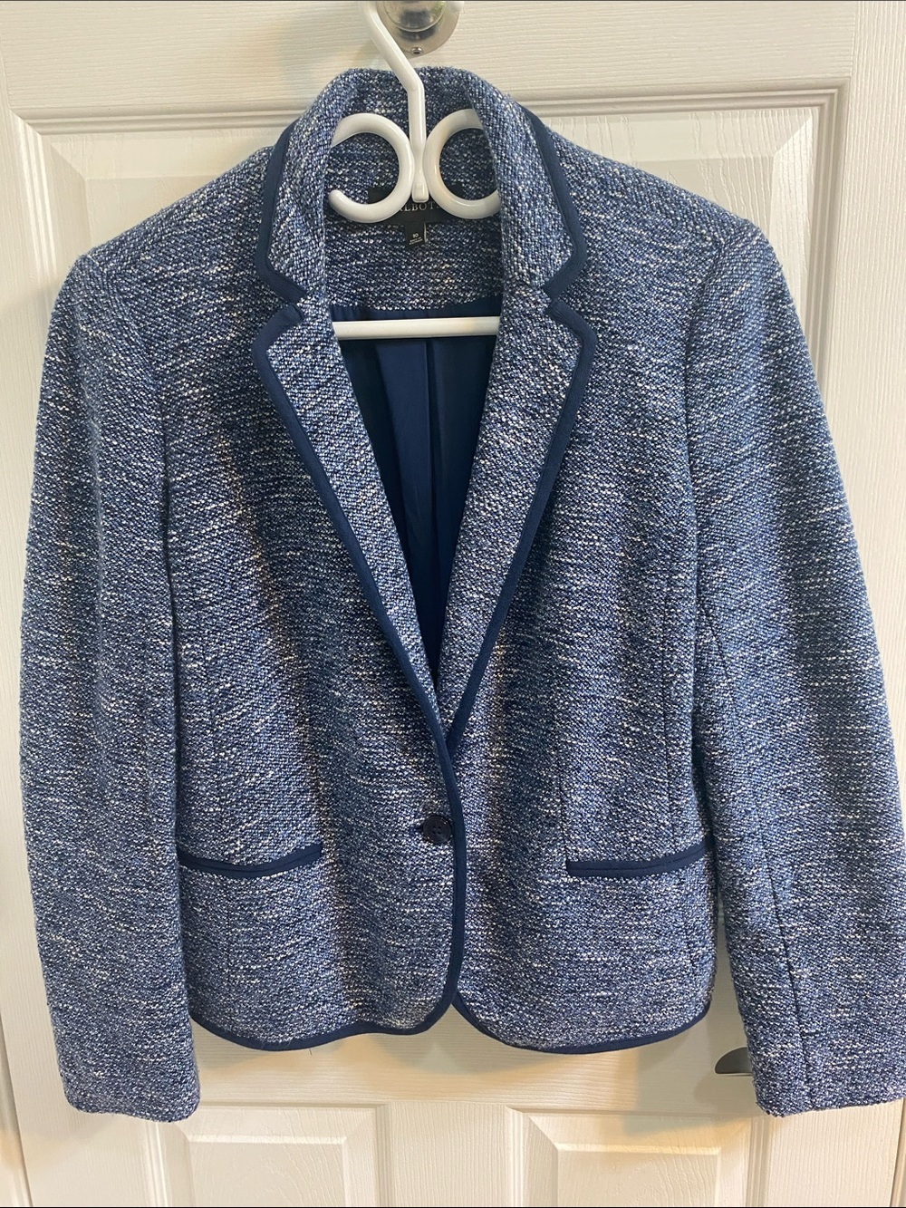 Talbots Blazer Womens 10 Single Breasted Pockets Lined Blue Tweed Classic Preppy
